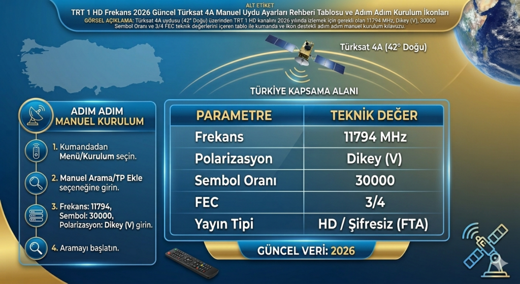 trt 1 hd frekans 2026 guncel turksat uydu ayarlari rehberi tablosu ve kurulum ikonlari